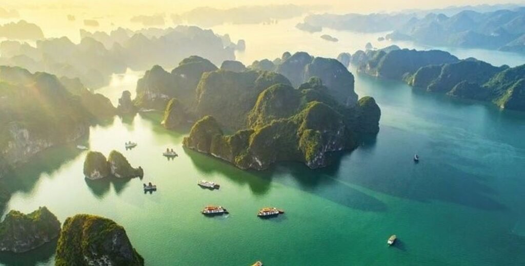 Along Bay, karst limestone peaks and tranquil waters